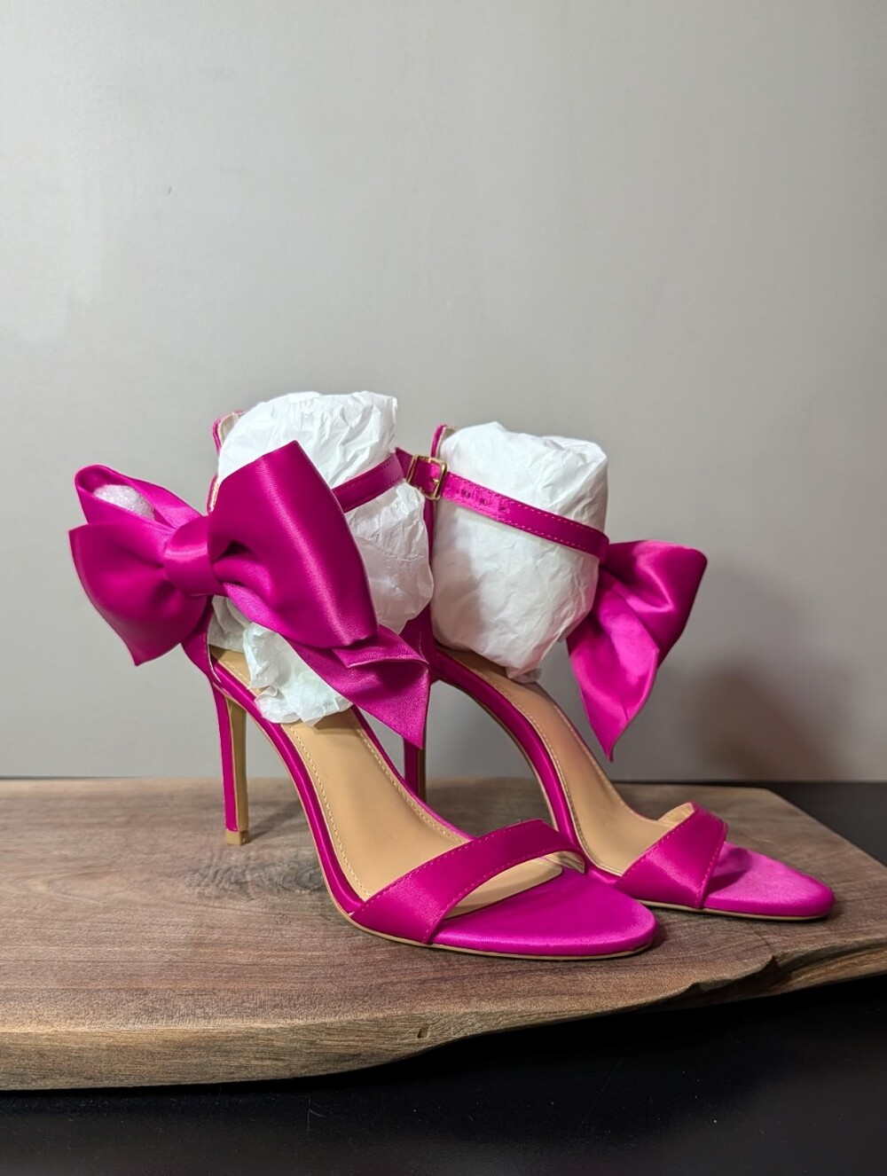 Express Hot Pink Satin Bow Ankle-Strap Heels